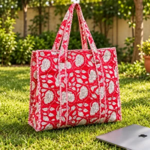 Multicolor Quilted Cotton Tote Bag: Handblock Print, Travel Friendly