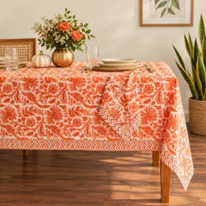 Peacock hand block printed table cloth for events