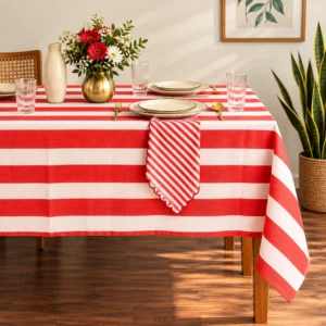 Stripe red table cloth hand block printed table cloth for home decor